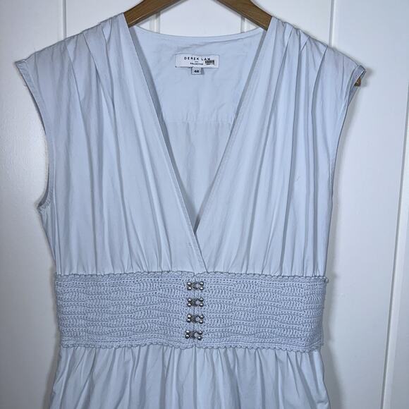 Derek Lam Collective Dress Size 46 Light Blue Tiered 100% Cotton Poplin See Pics - Picture 2 of 13